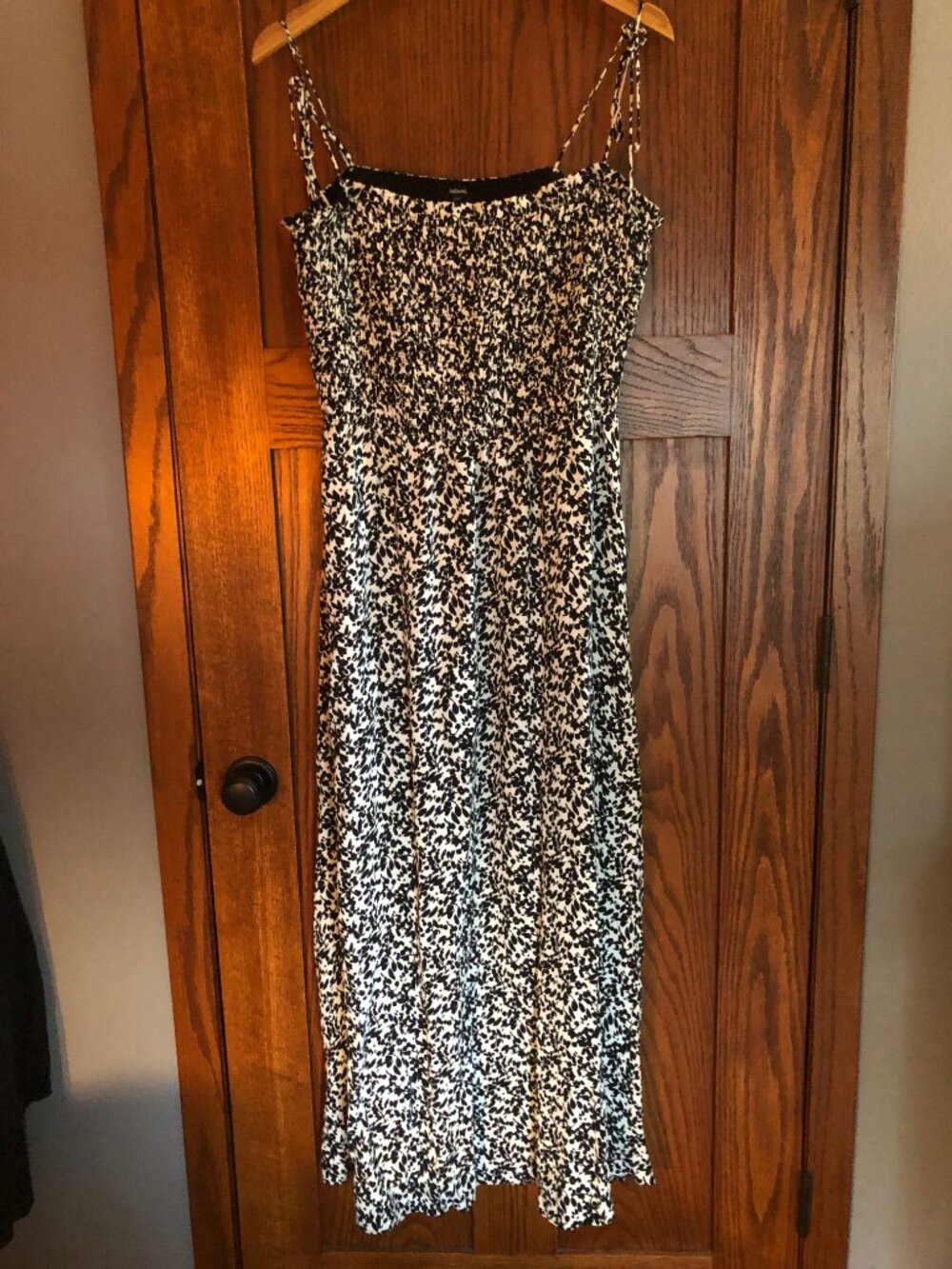 Smocked Madewell maxi dress flowy size 14 black cream comfy